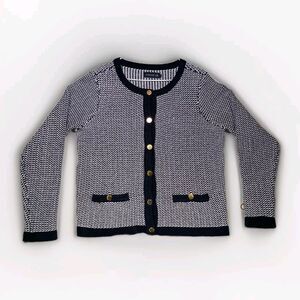 STOCKH LM Fideli Cardigan Womens L Blue White Knit Gold Buttons Academia